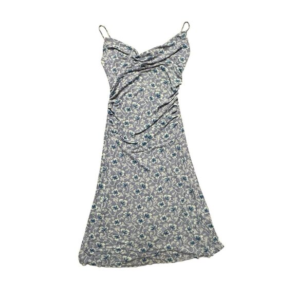 Free People Dresses & Skirts - Free People Blue Floral Ruched Cowl Neck Midi Dress Rayon Size M